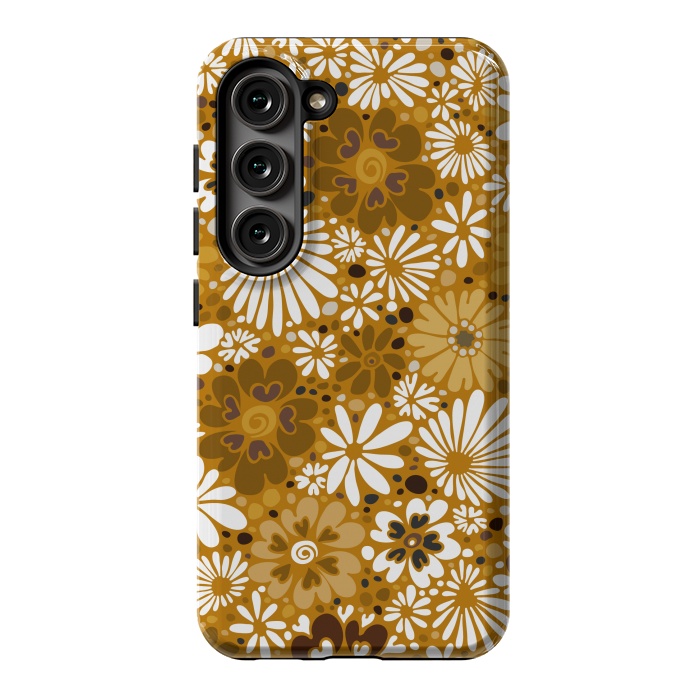 Galaxy S23 StrongFit 70s Valentine Flowers in Mustard and White by Paula Ohreen