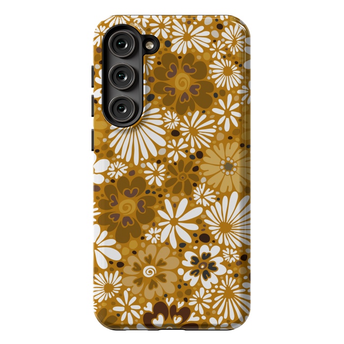 Galaxy S23 Plus StrongFit 70s Valentine Flowers in Mustard and White by Paula Ohreen