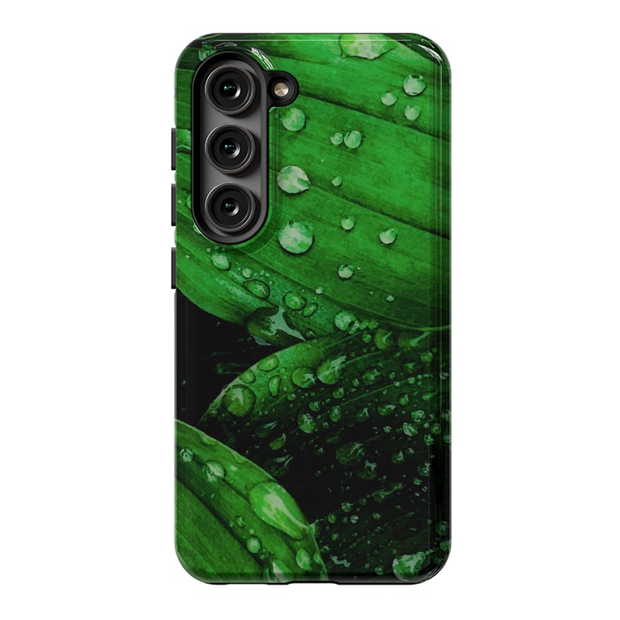 Galaxy S23 StrongFit green leaf with raindrops by haroulita