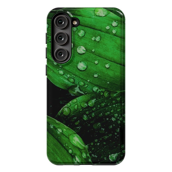 Galaxy S23 Plus StrongFit green leaf with raindrops by haroulita