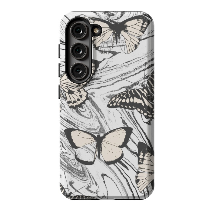 Galaxy S23 StrongFit Butterflies and black ink marble by Oana 