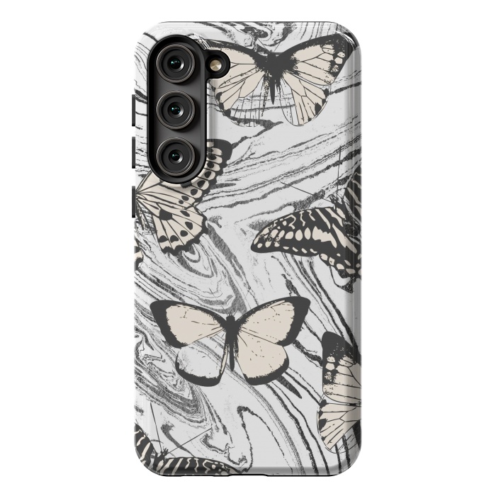 Galaxy S23 Plus StrongFit Butterflies and black ink marble by Oana 