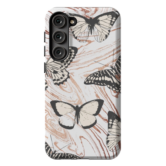 Galaxy S23 Plus StrongFit Butterflies and gold painted marble by Oana 