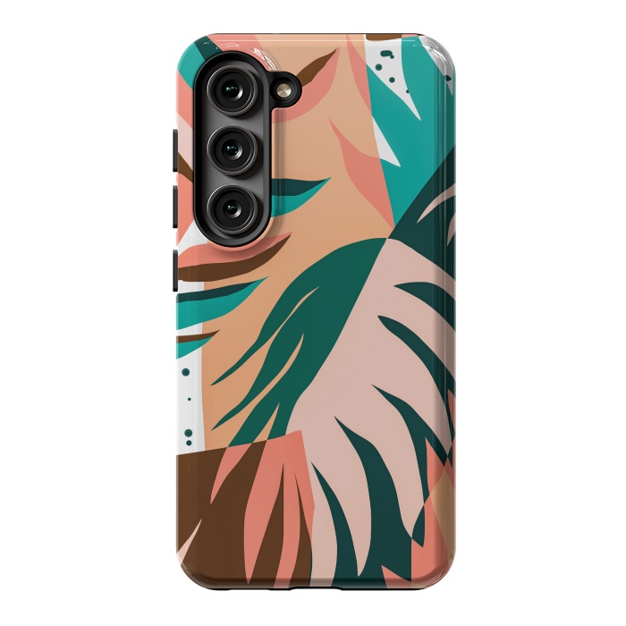 Galaxy S23 StrongFit Watching The Leaves Turn, Tropical Autumn Colorful Eclectic Abstract Palm Nature Boho Graphic Design by Uma Prabhakar Gokhale