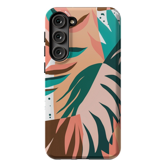 Galaxy S23 Plus StrongFit Watching The Leaves Turn, Tropical Autumn Colorful Eclectic Abstract Palm Nature Boho Graphic Design by Uma Prabhakar Gokhale