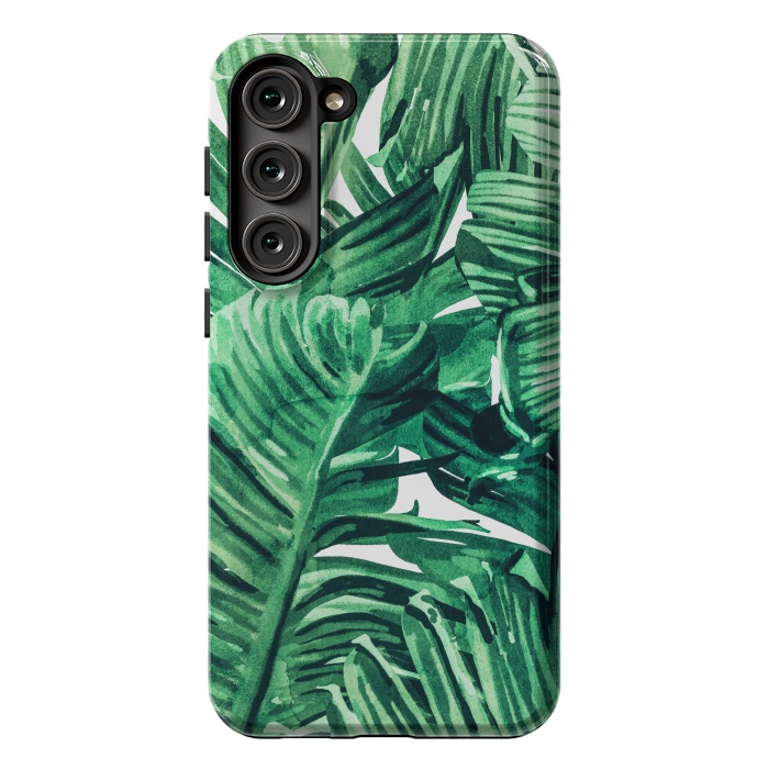 Galaxy S23 Plus StrongFit Tropical State of Mind | Watercolor Palm Banana Leaves Painting | Botanical Jungle Bohemian Plants by Uma Prabhakar Gokhale