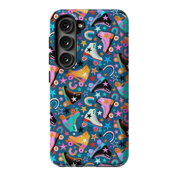 Galaxy S23 StrongFit Retro Rainbow Roller Skates and Stars by Micklyn Le Feuvre