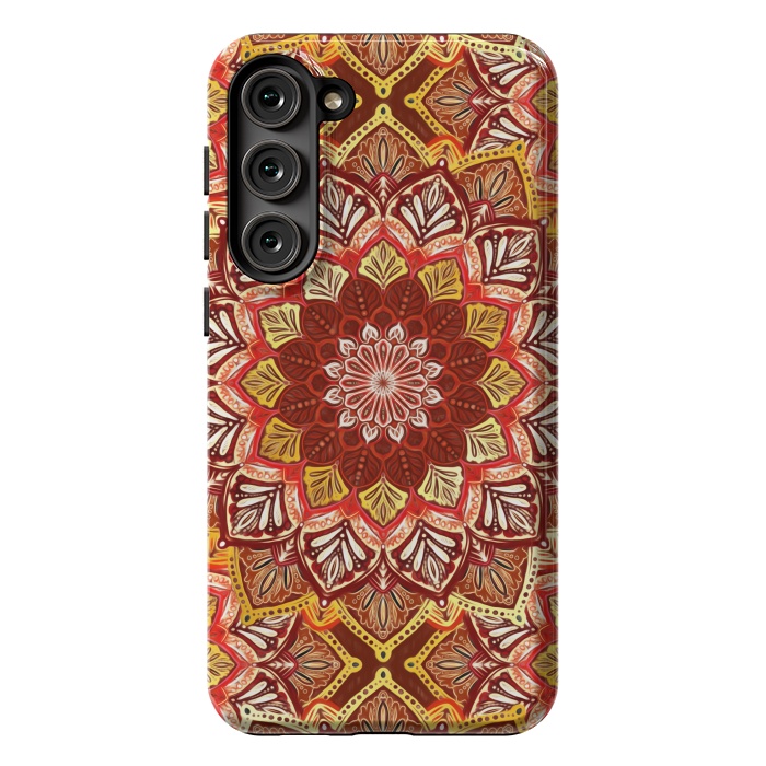 Galaxy S23 Plus StrongFit Boho Mandala in Rust Red and Faux Gold by Micklyn Le Feuvre