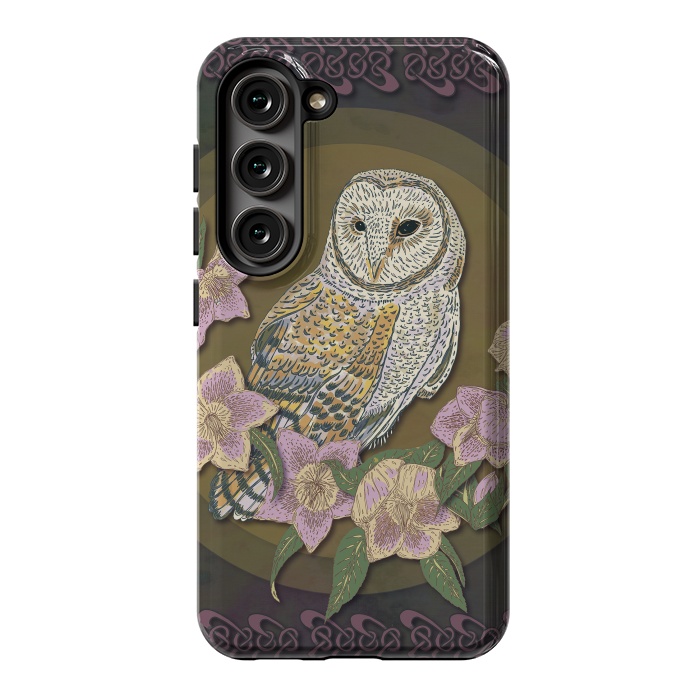 Galaxy S23 StrongFit Owl & Hellebore by Lotti Brown