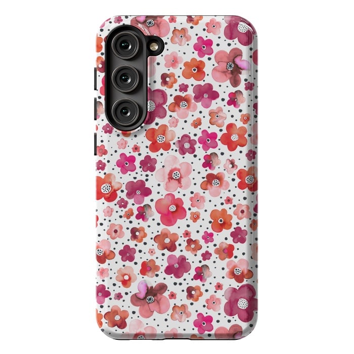 Galaxy S23 Plus StrongFit Beautiful Naive Coral Flowers Dots by Ninola Design