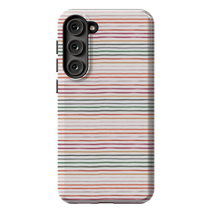 Galaxy S23 Plus StrongFit Marker Stripes and Lines Orange Green by Ninola Design