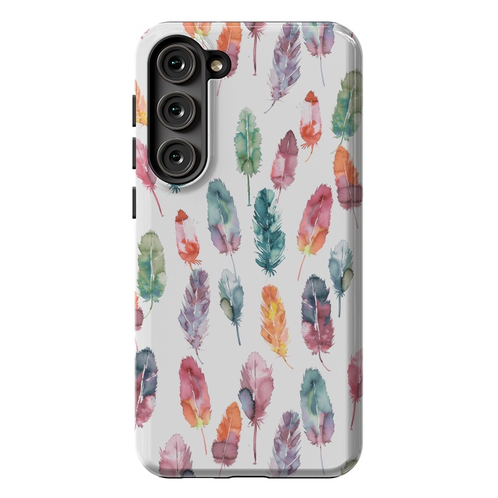 Galaxy S23 Plus StrongFit Bohemian Feathers Watercolor Colorful by Ninola Design