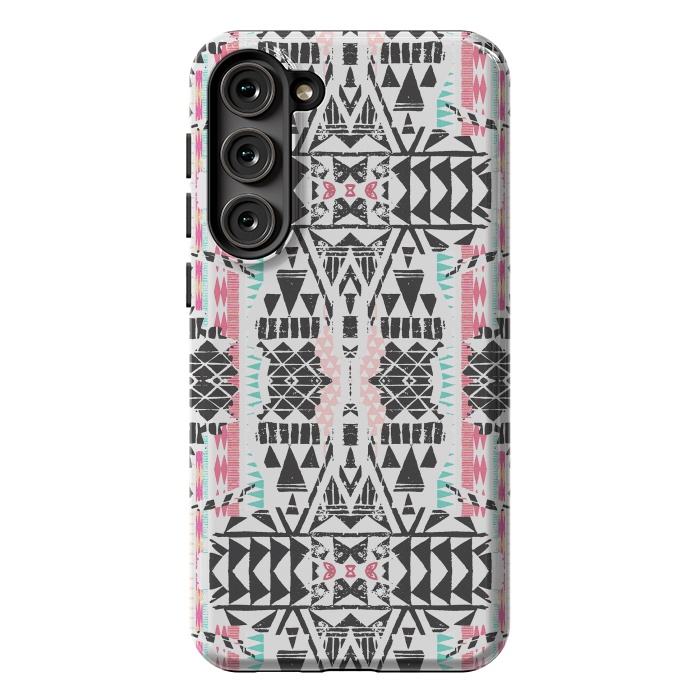 Galaxy S23 Plus StrongFit Playful tribal ethnic triangles by Oana 