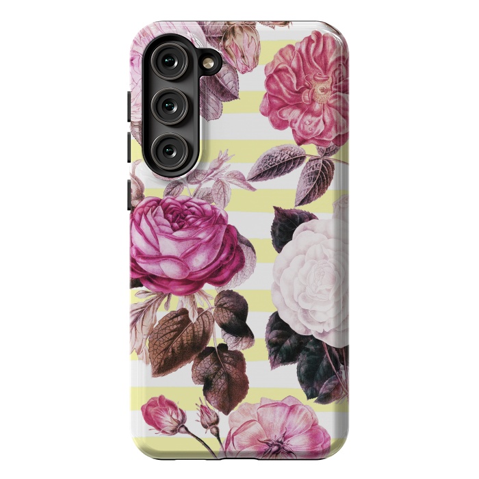 Galaxy S23 Plus StrongFit Vintage romantic roses and bright yellow stripes by Oana 