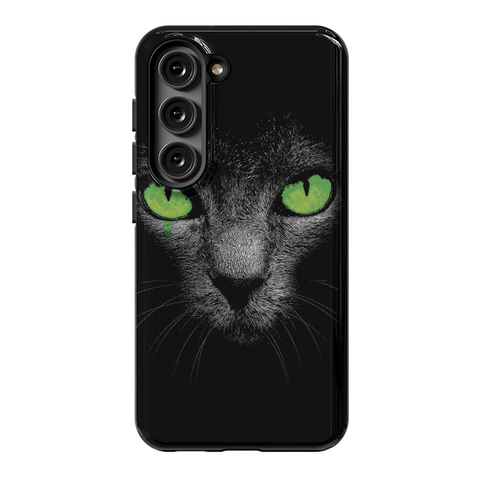 Galaxy S23 StrongFit Black Cat with Green Eyes by Sitchko