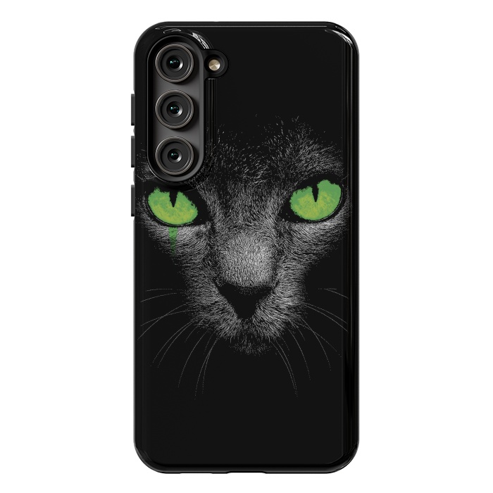 Galaxy S23 Plus StrongFit Black Cat with Green Eyes by Sitchko