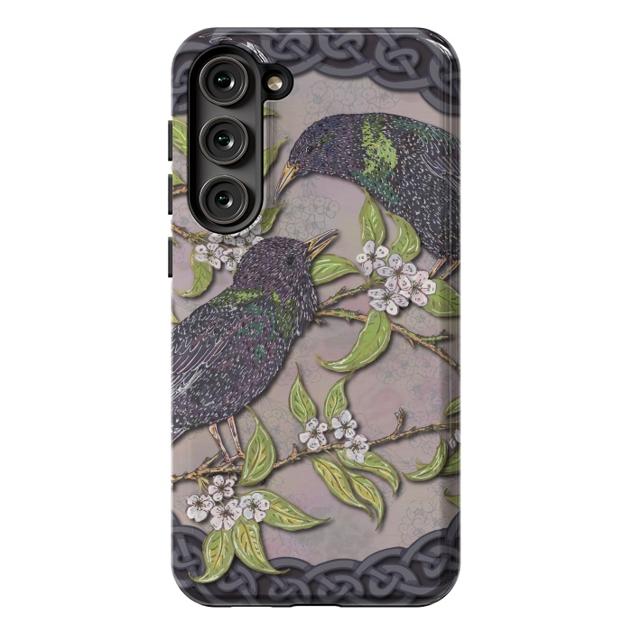 Galaxy S23 Plus StrongFit Celtic Starlings in Blossom by Lotti Brown