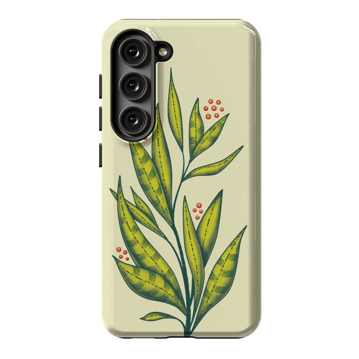 Galaxy S23 StrongFit Abstract green plant with decorative leaves and berries by Boriana Giormova