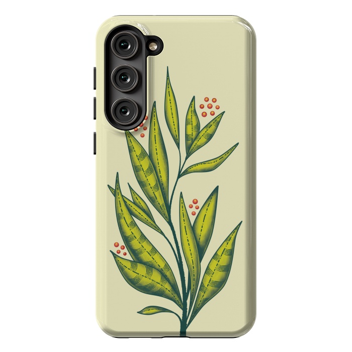 Galaxy S23 Plus StrongFit Abstract green plant with decorative leaves and berries by Boriana Giormova