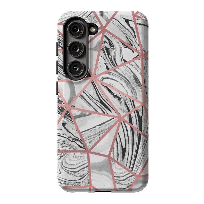 Galaxy S23 StrongFit Triangle geometric painted marble tiles with rose gold by Oana 