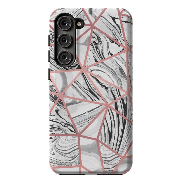 Galaxy S23 Plus StrongFit Triangle geometric painted marble tiles with rose gold by Oana 