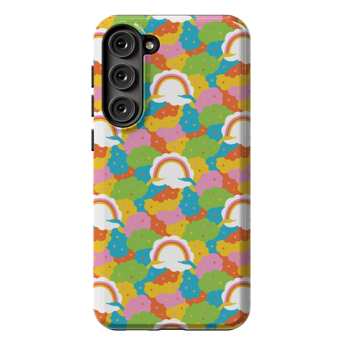 Galaxy S23 Plus StrongFit Rainbows, clouds, hands, We're in This Together repeat pattern in pastels by Portia Monberg