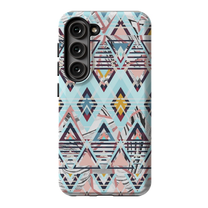 Galaxy S23 StrongFit Colorful brushed tribal triangles by Oana 