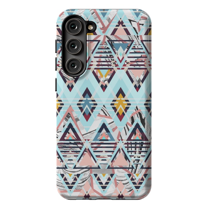 Galaxy S23 Plus StrongFit Colorful brushed tribal triangles by Oana 