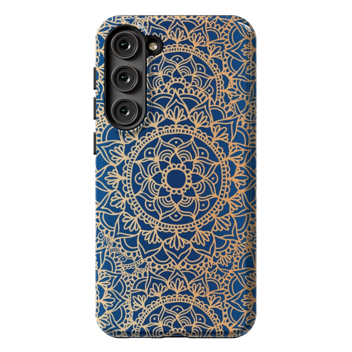 Galaxy S23 Plus StrongFit Blue and Yellow Mandala Pattern by Julie Erin Designs