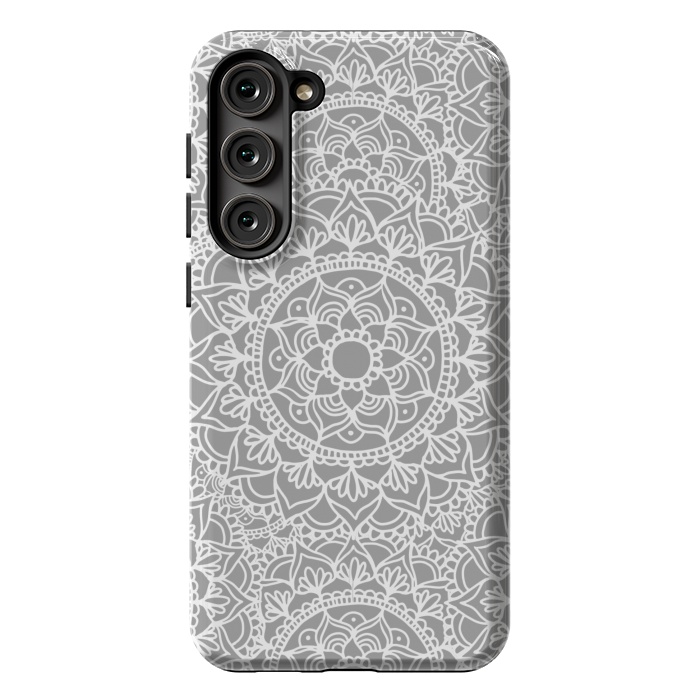 Galaxy S23 Plus StrongFit White and Gray Mandala Pattern by Julie Erin Designs