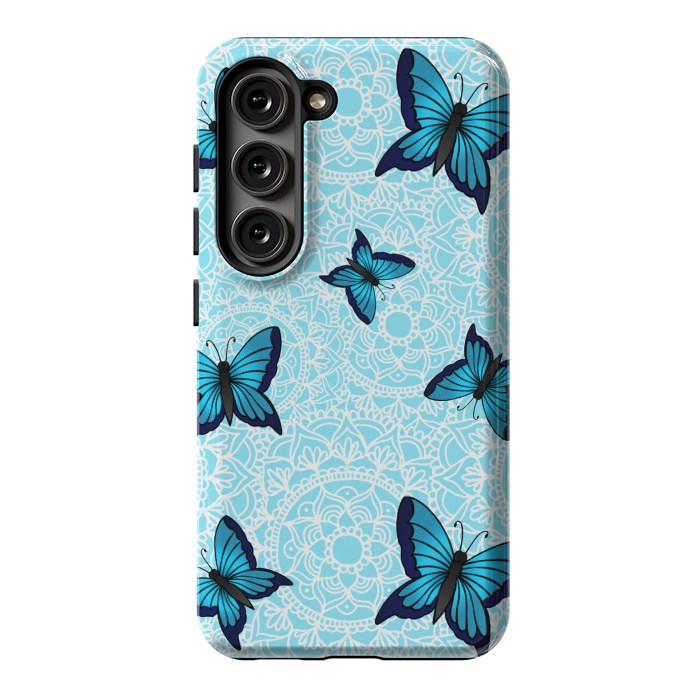 Galaxy S23 StrongFit Blue Butterfly Mandala Pattern by Julie Erin Designs