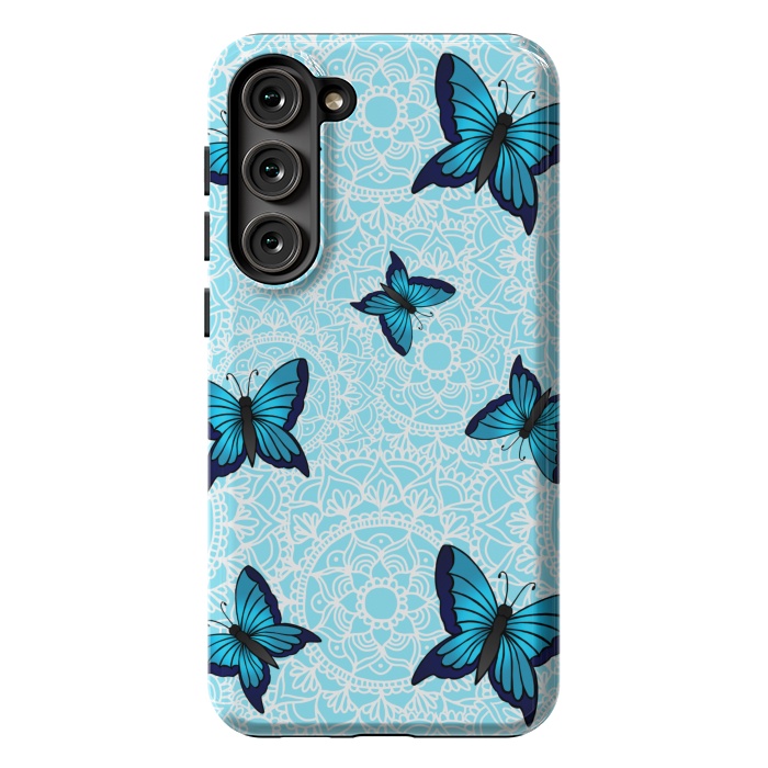 Galaxy S23 Plus StrongFit Blue Butterfly Mandala Pattern by Julie Erin Designs