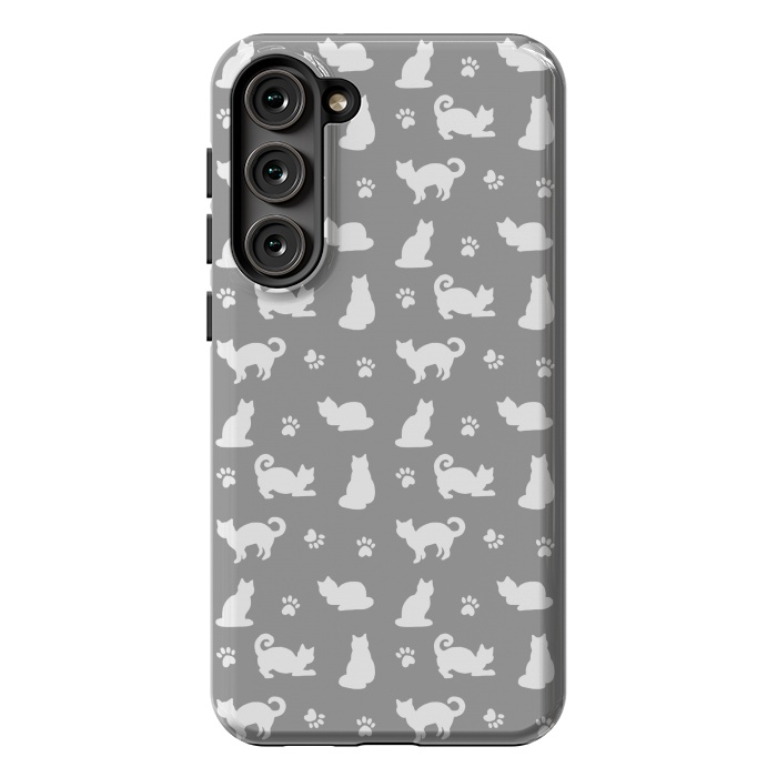 Galaxy S23 Plus StrongFit White and Gray Cat Pattern by Julie Erin Designs