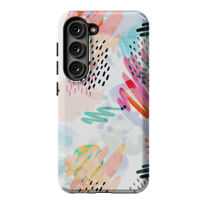 Galaxy S23 StrongFit Playful paint splats and brushed doodles by Oana 