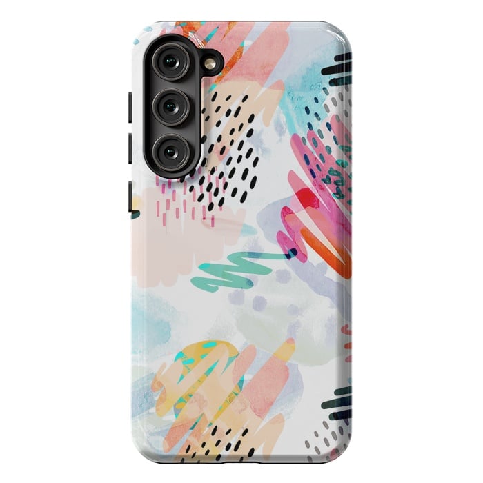 Galaxy S23 Plus StrongFit Playful paint splats and brushed doodles by Oana 