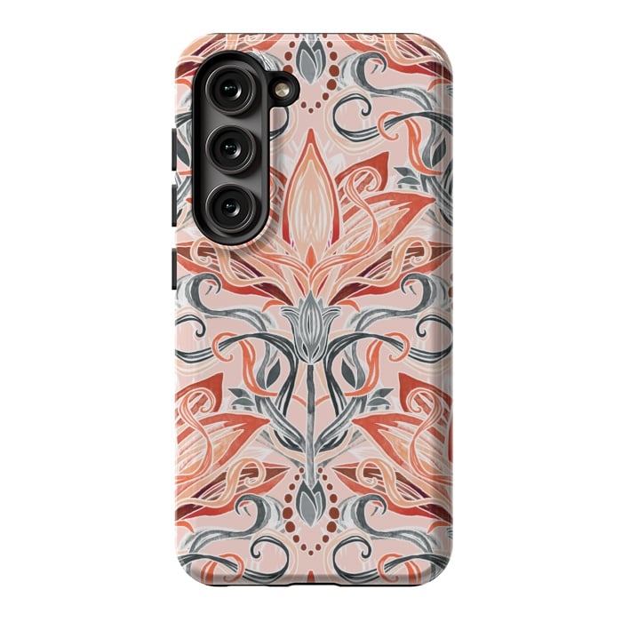 Galaxy S23 StrongFit Coral and Grey Watercolor Art Nouveau Aloe by Micklyn Le Feuvre