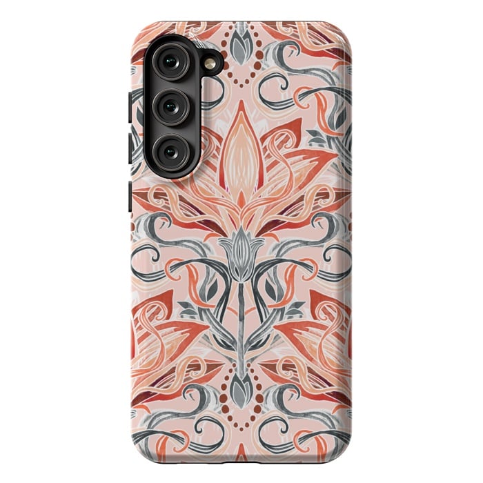 Galaxy S23 Plus StrongFit Coral and Grey Watercolor Art Nouveau Aloe by Micklyn Le Feuvre