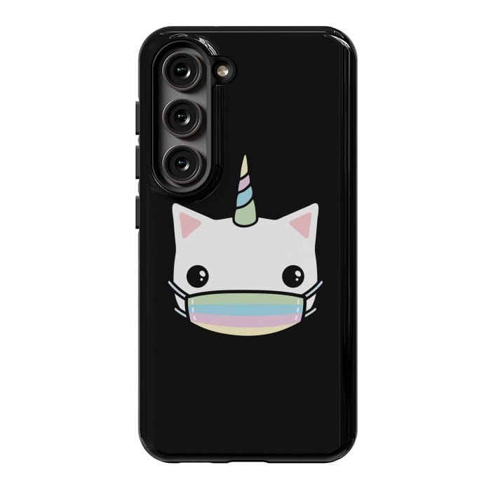 Galaxy S23 StrongFit Rainbow face mask cat by Laura Nagel