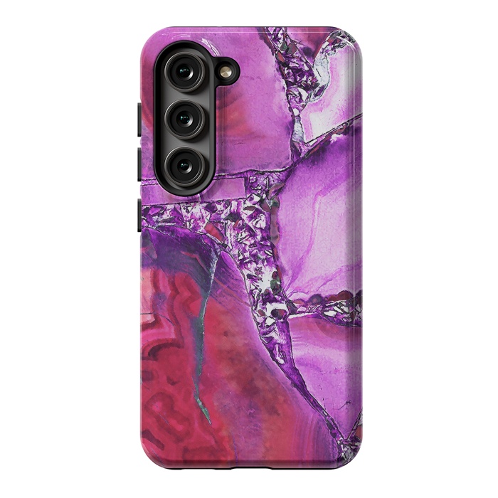 Galaxy S23 StrongFit Vibrant red pink geode and rhinestones by Oana 