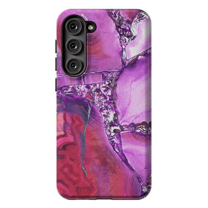 Galaxy S23 Plus StrongFit Vibrant red pink geode and rhinestones by Oana 