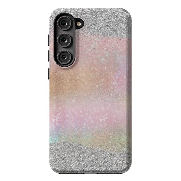Galaxy S23 Plus StrongFit Elegant Silver Gold strokes rainbow glow Glitter abstract image by InovArts