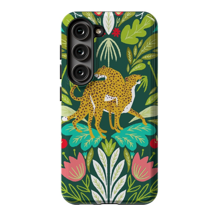 Galaxy S23 StrongFit "Cheetah Couple Illustration, Wild Cat Jungle Nature, Mandala Painting, Wildlife Tropical Tiger" by Uma Prabhakar Gokhale