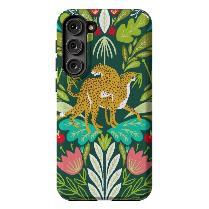 Galaxy S23 Plus StrongFit "Cheetah Couple Illustration, Wild Cat Jungle Nature, Mandala Painting, Wildlife Tropical Tiger" by Uma Prabhakar Gokhale