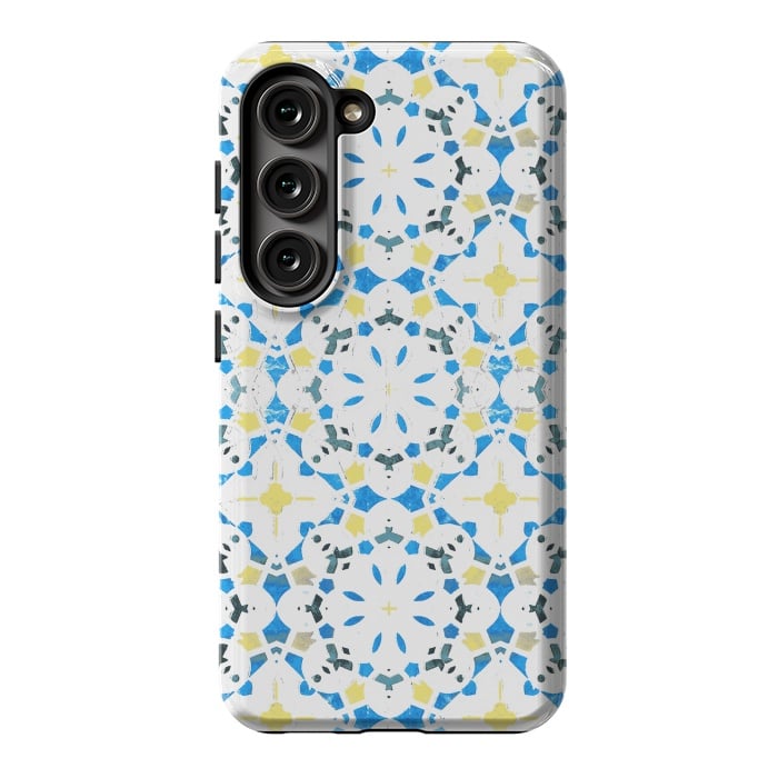 Galaxy S23 StrongFit Vibrant blue yellow Moroccan tiles by Oana 