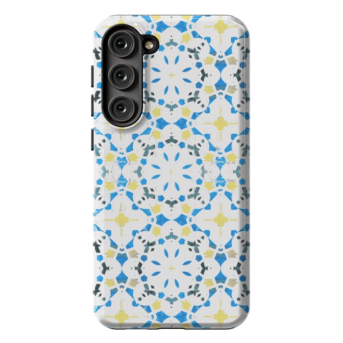 Galaxy S23 Plus StrongFit Vibrant blue yellow Moroccan tiles by Oana 