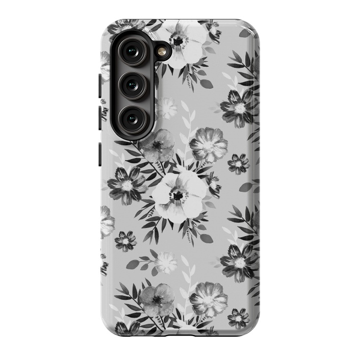 Galaxy S23 StrongFit Black and white ink painted flowers by Oana 