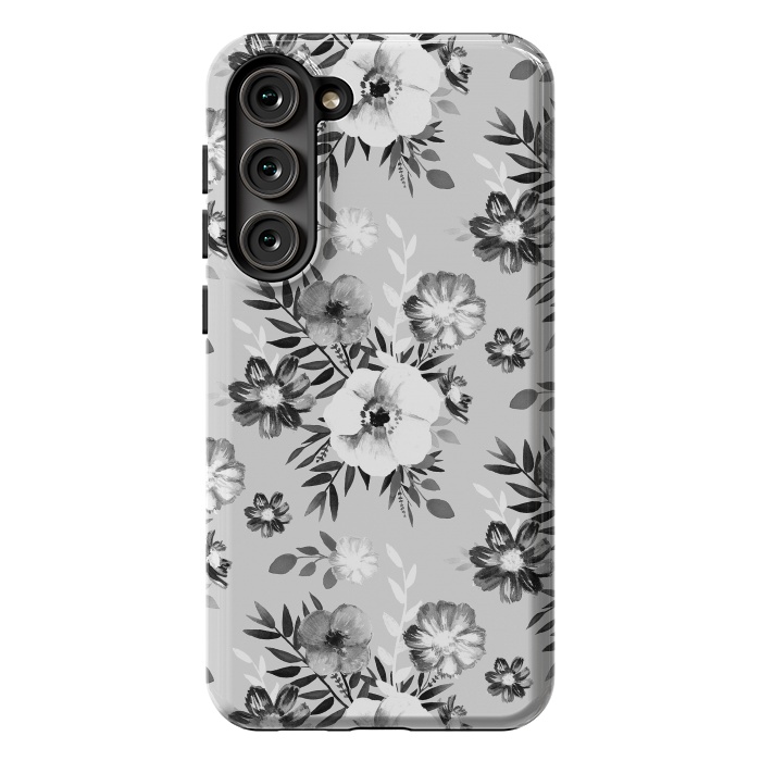 Galaxy S23 Plus StrongFit Black and white ink painted flowers by Oana 