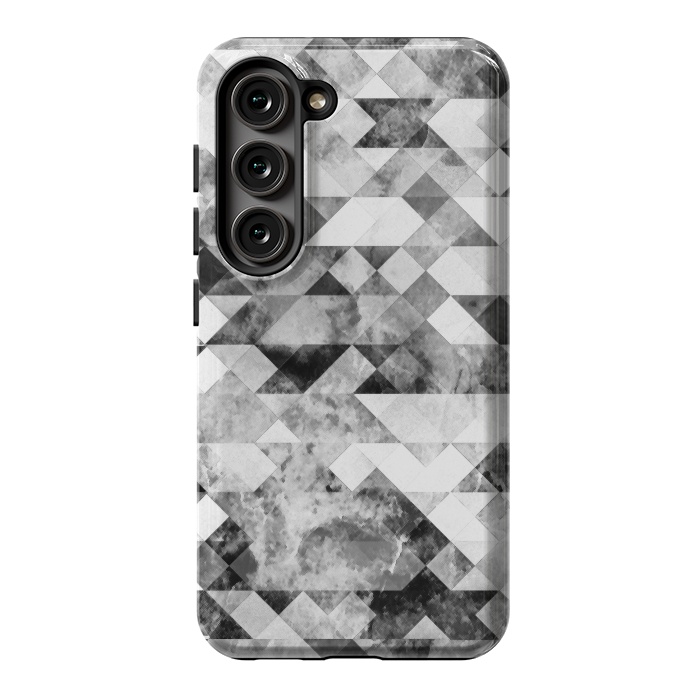 Galaxy S23 StrongFit Black and white textured marble triangles by Oana 
