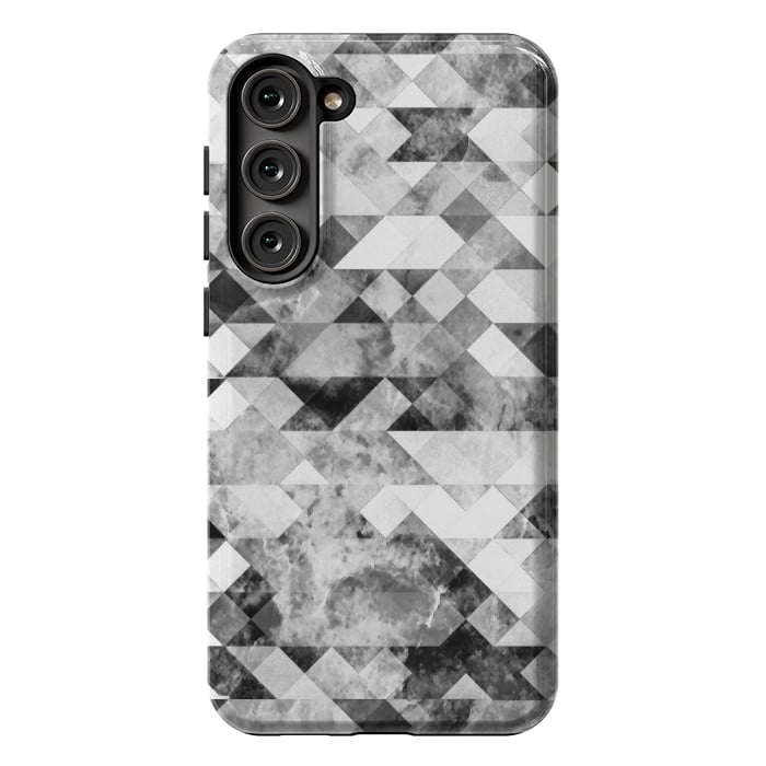 Galaxy S23 Plus StrongFit Black and white textured marble triangles by Oana 