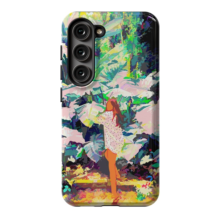 Galaxy S23 StrongFit Live Quietly In a Corner Of Nature, Modern Bohemian Woman Jungle Forest Eclectic Painting by Uma Prabhakar Gokhale